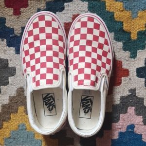Vans red checkered slip-ons